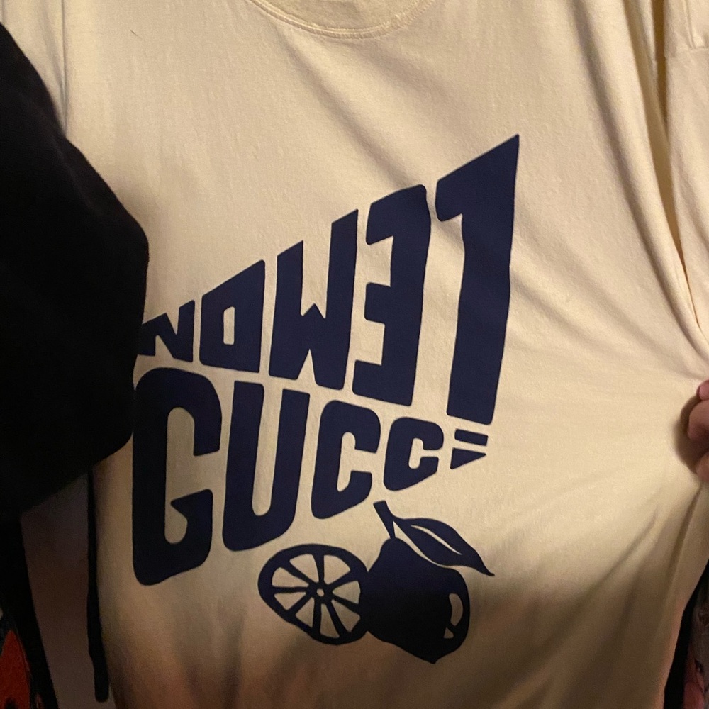 Gucci Yellow Cream Tee with Navy Lemon Graphic